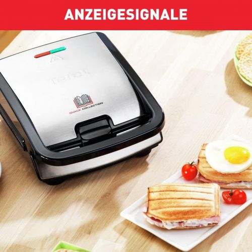 테팔 Tefal SW852D Snack Collection waffle maker and sandwich maker, electric grill, multi grill, 2 interchangeable plate sets, non stick coated, 700 watts, stainless steel, black, silve