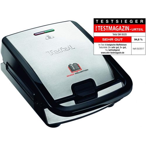 테팔 Tefal SW852D Snack Collection waffle maker and sandwich maker, electric grill, multi grill, 2 interchangeable plate sets, non stick coated, 700 watts, stainless steel, black, silve