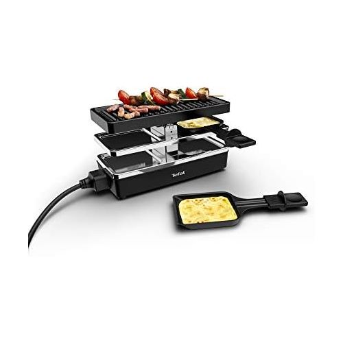 테팔 Tefal RE2308 Plug & Share Raclette, 400 Watt, 2 Frying Pans + Grill Plate, On/Off Switch, Non Stick Coating, Expandable up to 5 Devices, Removable Cable, Easy to Clean, Black/Silve