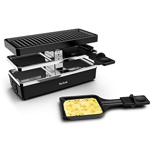 테팔 Tefal RE2308 Plug & Share Raclette, 400 Watt, 2 Frying Pans + Grill Plate, On/Off Switch, Non Stick Coating, Expandable up to 5 Devices, Removable Cable, Easy to Clean, Black/Silve