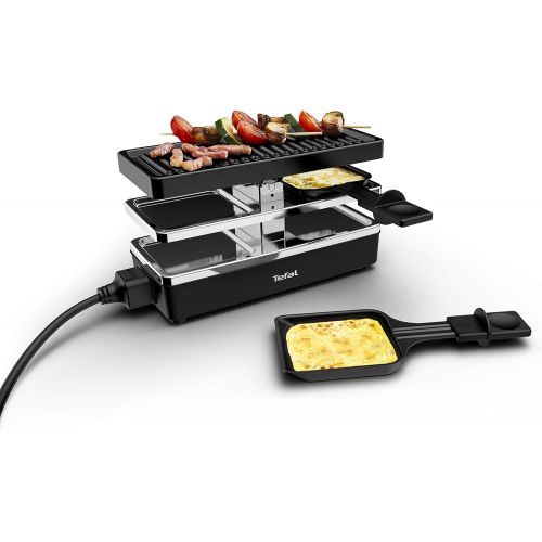 테팔 Tefal RE2308 Plug & Share Raclette, 400 Watt, 2 Frying Pans + Grill Plate, On/Off Switch, Non Stick Coating, Expandable up to 5 Devices, Removable Cable, Easy to Clean, Black/Silve