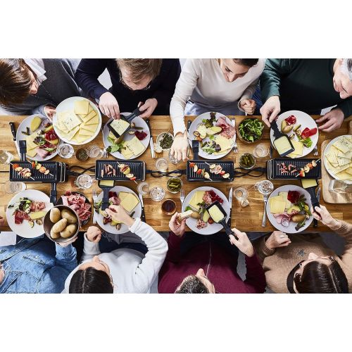 테팔 Tefal RE2308 Plug & Share Raclette, 400 Watt, 2 Frying Pans + Grill Plate, On/Off Switch, Non Stick Coating, Expandable up to 5 Devices, Removable Cable, Easy to Clean, Black/Silve