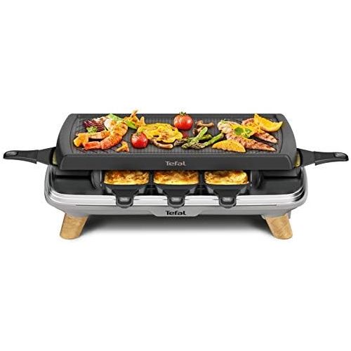 테팔 Tefal Raclette Gourmet RE610D | Raclette and Table Grill | 8 People | Extra Deep Frying Pan | Non Stick Coating | Dishwasher Safe | On/Off Switch | Removable Cable | 1350 W