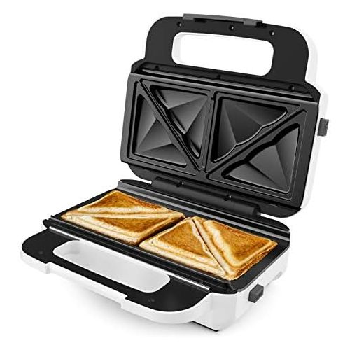 테팔 Tefal SW7011 Snack XL Sandwich Maker and Waffle Iron 2 Non Stick Plate Sets Extra Deep Shape Plates are Dishwasher Safe Includes Recipe Book 850 Watt White/Black