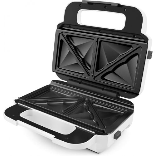 테팔 Tefal SW7011 Snack XL Sandwich Maker and Waffle Iron 2 Non Stick Plate Sets Extra Deep Shape Plates are Dishwasher Safe Includes Recipe Book 850 Watt White/Black