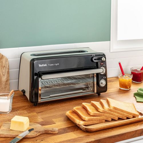 테팔 [아마존베스트]Tefal Toast n Grill TL6008 | 2 in 1 Toaster and Mini Oven | Very Energy Efficient and Fast | 1300 Watt | Black / Aluminium Matt