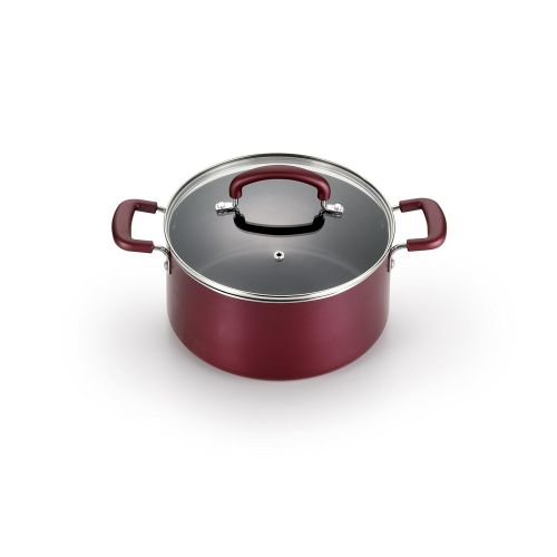 테팔 T-fal B130SC Color Luxe Hard Titanium Nonstick Thermo-Spot Dishwasher Safe PFOA Free Cookware Set, 12-Piece, Red