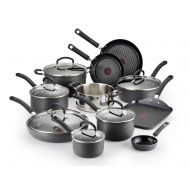 T-fal Hard Anodized Cookware Set, Nonstick Pots and Pans Set, 17 Piece, Thermo-Spot Heat Indicator, Black
