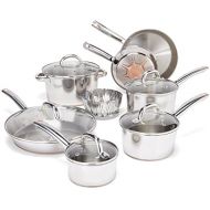 T-fal Stainless Steel with Copper Bottom Cookware Set, Pots and Pans Set, 13 Piece , Silver