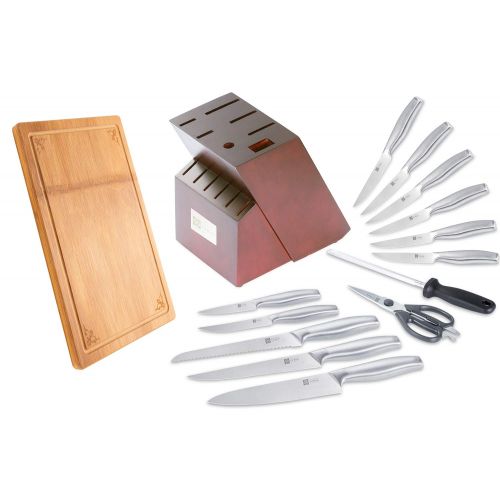  T.J Koch Cutlery Knife Block Set 15-piece Premium Single Piece Stainless Steel Sharp Kitchen Knives Non-slip Handle Kitchen Scissors & Sharpener Home Cooking Essential Gift Set