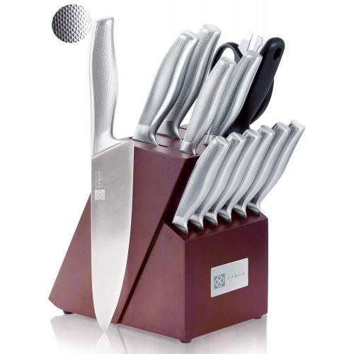 T.J Koch Cutlery Knife Block Set 15-piece Premium Single Piece Stainless Steel Sharp Kitchen Knives Non-slip Handle Kitchen Scissors & Sharpener Home Cooking Essential Gift Set