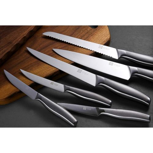  T.J Koch Cutlery Knife Block Set 15-piece Premium Single Piece Stainless Steel Sharp Kitchen Knives Non-slip Handle Kitchen Scissors & Sharpener Home Cooking Essential Gift Set