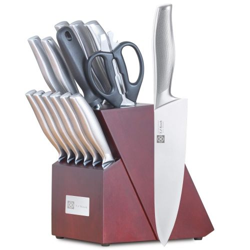  T.J Koch Knife Set Single Piece Stainless Steel Forged Sharp Kitchen Knives With Block Cutting Board Non-Slip Handle Sharpener Scissors Steak Knives JP.SUS420 15-piece