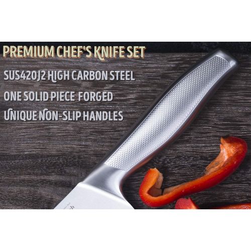  T.J Koch Knife Set Single Piece Stainless Steel Forged Sharp Kitchen Knives With Block Cutting Board Non-Slip Handle Sharpener Scissors Steak Knives JP.SUS420 15-piece