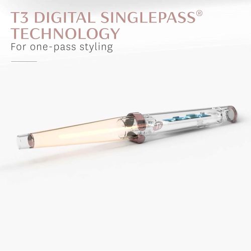  T3 - SinglePass Wave Professional Styling Wand | Three Custom Blend Ceramic Tapered Barrel Styling Iron (1.25” - 0.75”) | Includes Heat Resistant Glove