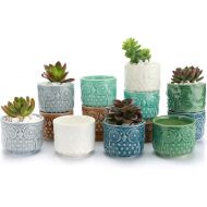 [아마존 핫딜]  [아마존핫딜]T4U Ceramic Succulent Pots Mini Size Ice Crack Planter Set of 12, Cute Owl Bonsai Pots Home Office Decoration Desktop Windowsill Gift for Baby Shower Birthday