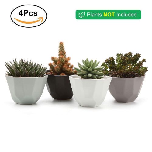  T4U 5 Inch Ceramic Geometric Pattern Semi Luster Surface Set Succulent Plant Pot/Cactus Plant Pot Flower Pot/Container/Planter Full Colors Package 1 Pack of 4