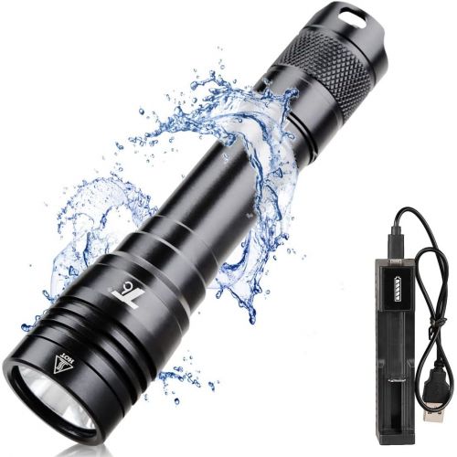  T6 Diving Flashlights, Led Scuba Dive Lights Ipx8 Waterproof Underwater Lights with Rechargeable Battery and Charger High Lumens Super Bright Submarine Lights 4 Mode Snorkeling Tor