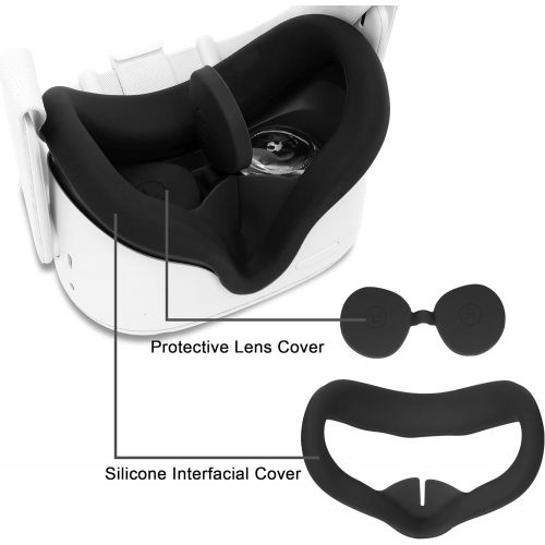  [아마존베스트]TAACOO VR Silicone Face Cover with Protective Lens Cover for Oculus Quest 2 Washable Cushion Cover Sweatproof & Lightproof (Black)