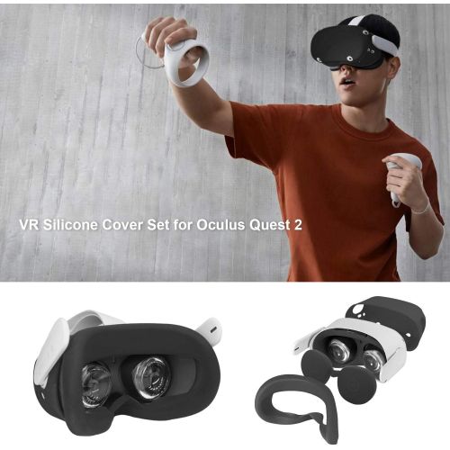  [아마존베스트]TAACOO VR Silicone Cover Set for Oculus Quest 2 Headset | Silicone VR Face Cover & VR Shell Front Face Protector Cover and Protective Lens Cover (Black)