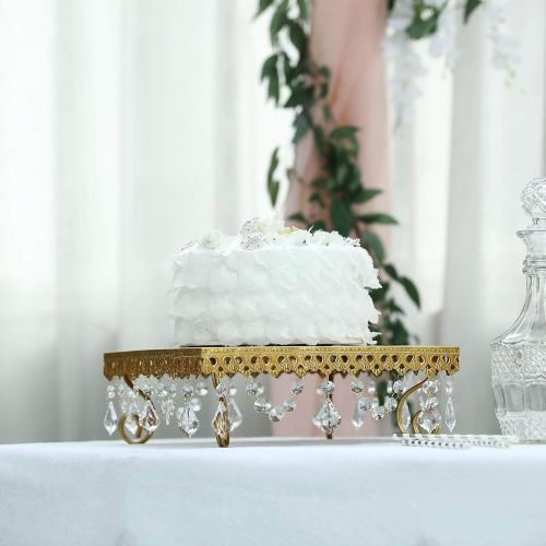  Tableclothsfactory Set of 3 Gold Chandelier Metal Cake Stands Square Cupcake Stands Dessert Display With Crystal Pendants