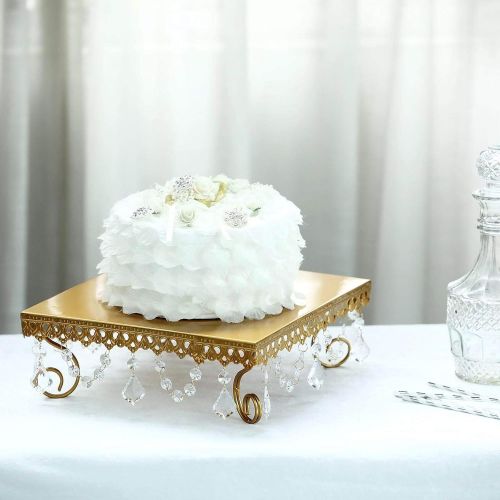  Tableclothsfactory Set of 3 Gold Chandelier Metal Cake Stands Square Cupcake Stands Dessert Display With Crystal Pendants
