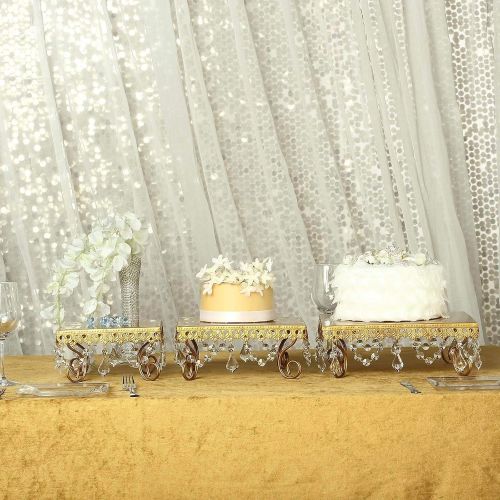  Tableclothsfactory Set of 3 Gold Chandelier Metal Cake Stands Square Cupcake Stands Dessert Display With Crystal Pendants