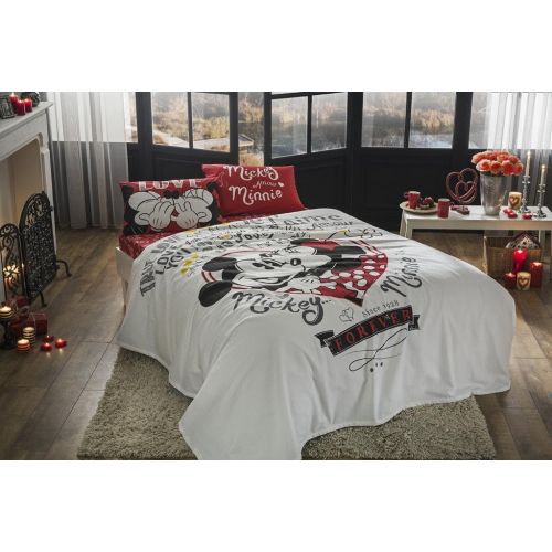  TAC 100% Cotton 3 Pcs Bedspread/Coverlet Set with Licensed Disney Characters Mickey&Minnie Amour-Queen Size