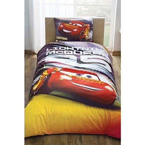  TAC Cars Lightning McQueen Twin/Single Size Duvet Cover Set 3 pcs 100% Cotton Beding Linens for Kids (Cars Red)