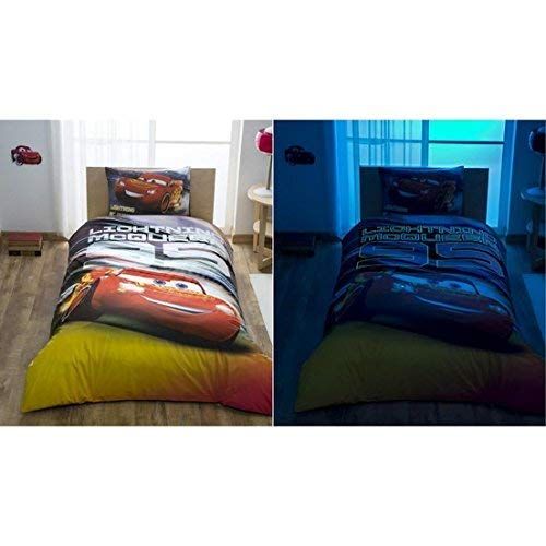  TAC Cars Lightning McQueen Twin/Single Size Duvet Cover Set 3 pcs 100% Cotton Beding Linens for Kids (Cars Red)