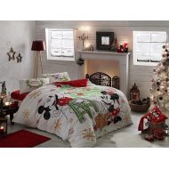 TAC 100% Cotton Double Queen Size Bedding Set Duvet Quilt Cover Set Comforter Cover Mickey Minnie Mouse Happy New Year