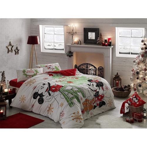 TAC 100% Cotton Double Queen Size Bedding Set Duvet Quilt Cover Set Comforter Cover Mickey Minnie Mouse Happy New Year
