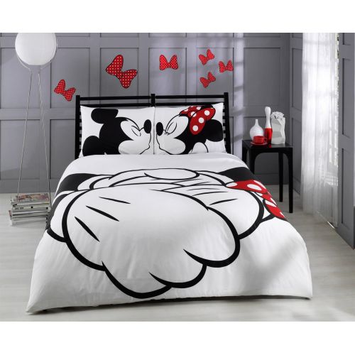  TAC Deconation 100% Cotton Comforter Set Full Queen Size Minnie Loves Kisses Mickey Mouse Heart Theme Bedding Linens Quilt Doona Cover Sheets