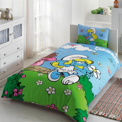  TAC Smurfette Bedding Duvet Cover Set New Licensed 100% Cotton / Disney Smurfs Twin Size Duvet Cover Set / Smurfs Bedding Set 3 PCS