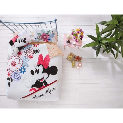  TAC Disney Minnie Mouse Watercolour%100 Cotton Bedding Set Licenced Product Quilt Cover Set Duvet Cover Pillow Case Fitted Sheet - Queen Size