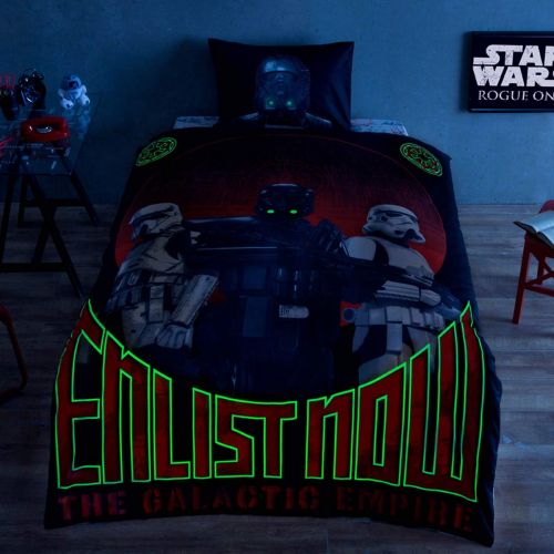  TAC Star Wars Glow By Night Single/Twin Size Duvet Quilt Cover Set Enlist Now The Galactic Empire Themed Bedding Linens 100% Cotton 3 pcs