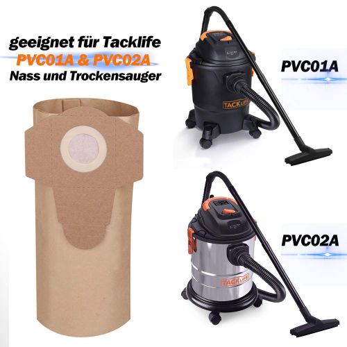  TACKLIFE Staubsaugerbeuteln, Nass- und Trockensauger Biologisch abbaubares Doppelschicht-Verbundpapier Ein Paket fuenf PVC00Z