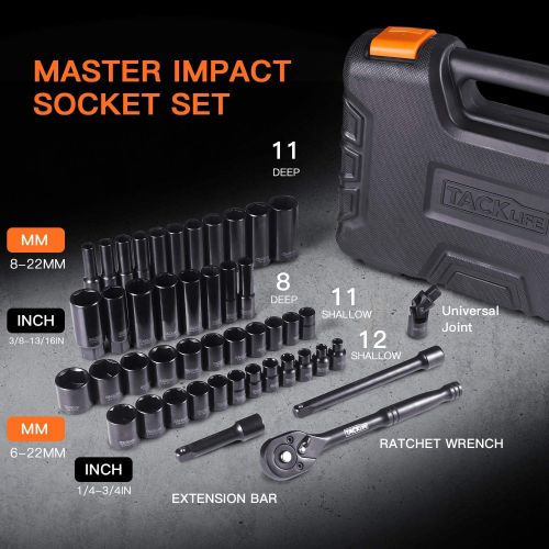  [아마존 핫딜]  [아마존핫딜]TACKLIFE 46pcs 3/8 Drive Socket Set, 72-Teeth Ratchet With Metric & SAE Sockets, Upgraded Accessories - SWS2A