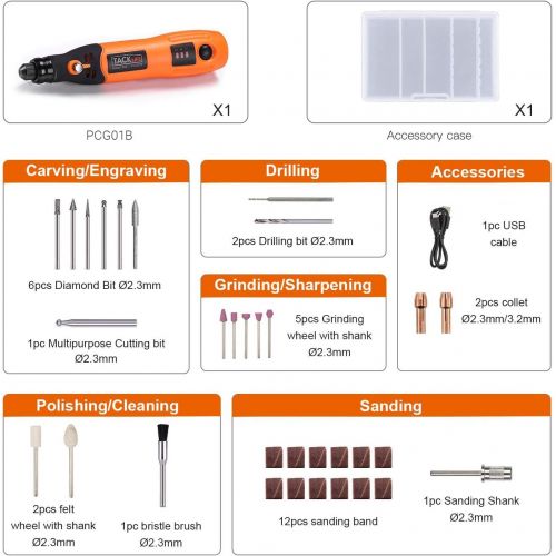  [아마존 핫딜] TACKLIFE Cordless Rotary Tool Lite 3.7V Three Speed with 31 Accessories, Perfect for Light Duty, USB Charging Cable-PCG01B