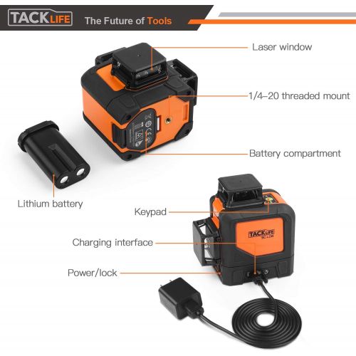  [아마존 핫딜] TACKLIFE 3D Green Beam Laser Level Self-leveling 3x360° Planes - 2x360° Vertical Lines & 1x360° Horizontal Line - Magnetic Pivoting Base, Auxiliary Supporting Bracket & Carrying Bag Include