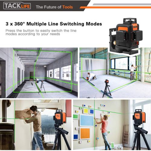  [아마존 핫딜] TACKLIFE 3D Green Beam Laser Level Self-leveling 3x360° Planes - 2x360° Vertical Lines & 1x360° Horizontal Line - Magnetic Pivoting Base, Auxiliary Supporting Bracket & Carrying Bag Include