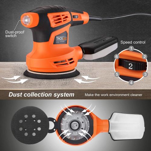  [아마존 핫딜] TACKLIFE 5-Inch Random Orbit Sander, 6 Variable Speeds Sander Machine, 10Pcs Sandpapers and 3 Pcs Polishing Kit, Electric Sander with a Carry Bag, Dust Collection Box for Sanding a