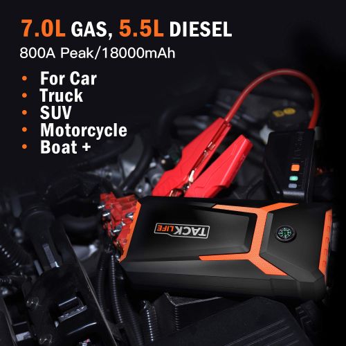  TACKLIFE T8 800A Peak 18000mAh Car Jump Starter (up to 7.0L Gas, 5.5L Diesel engine) with LCD Screen, USB Quick Charge, 12V Auto Battery Booster, Portable Power Pack with Built-in