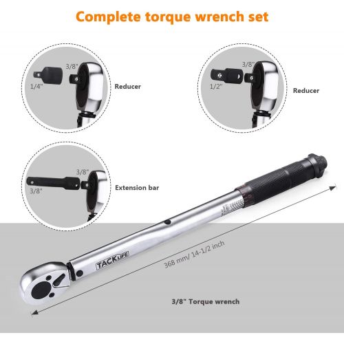  TACKLIFE 3/8 Drive Click Torque Wrench Set,With 1/2 & 1/4 Adapters And An Extension Bar (10-80 ft.- lb./13.6-108.5 Nm) - HTW1A