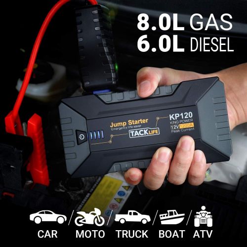  TACKLIFE 1200A Car Jump Starter for up to 8L Gas and 6L Diesel Engines, 12V Car Battery Booster, Portable Power Pack with Quick Charge 3.0 and Type-C port