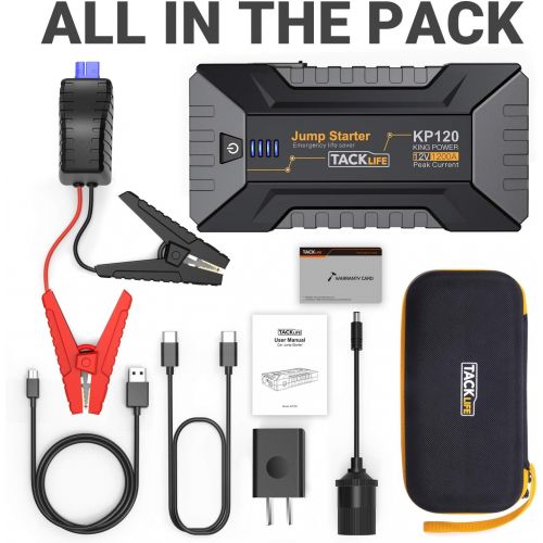  TACKLIFE 1200A Car Jump Starter for up to 8L Gas and 6L Diesel Engines, 12V Car Battery Booster, Portable Power Pack with Quick Charge 3.0 and Type-C port
