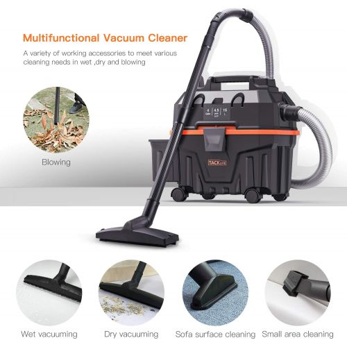  TACKLIFE Wet Dry Vac, 4.5 Peak Hp Wet Dry Vacuum 4 Gallon, Wet/Dry Suction, Blow 3 in 1 Function Portable Shop Vacuum, Suitable for Indoor and Outdoor - PVC01B