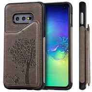 Samsung Galaxy S10e Cover,TACOO Leather Card Cash Slot Grey Protective Durable Shell Kickstand Soft Unisex Boy Girl ID Window Men Women