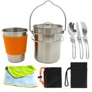 TAESOUW-Camping Collapsible Compact Camping Aluminium Cookware Bug Out Bag Cooking Equipment Portable Mess Kit Lightweight Pot Cup Spoon Fork Backpacking Foldable Cookset Outdoor Camping