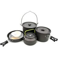 TAESOUW-Camping Aluminium Camping Cookware Mess Kit 2 Pots 1 Pan 1 Kettle Spatula Bowls Outdoor Collapsible Cooking Equipment Portable Backpacking Cookset with Carry Bag Outdoor Camping